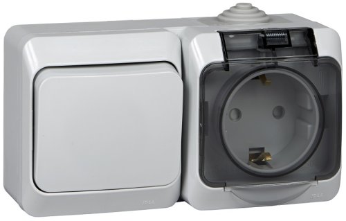 Блок накладной Systeme Electric Этюд розетка 1-м.+выключатель 1-кл. IP44 серый картинка